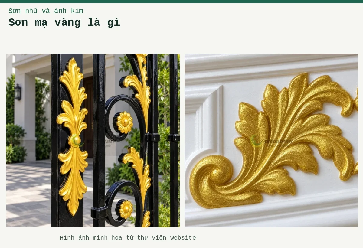 Sơn mạ vàng là gì – Ảnh minh họa: Phù điêu lá sơn nhũ vàng 080; Chi tiết lá trang trí nhũ vàng nghệ.