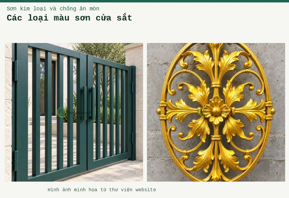 Các loại màu sơn cửa sắt – Ảnh minh họa: Cửa cổng sắt hộp; Ô cửa hoa sắt.