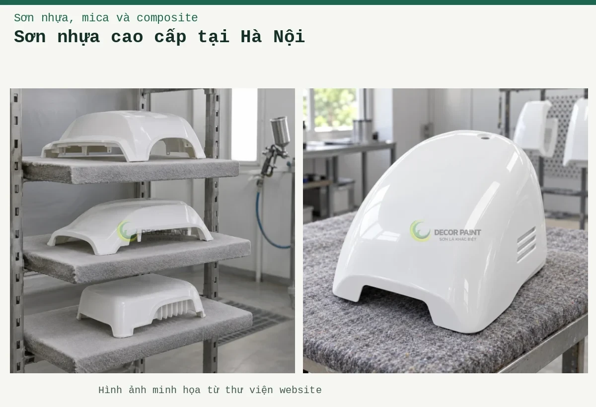 Sơn nhựa cao cấp tại Hà Nội – Ảnh minh họa: Vỏ nhựa PP trên giá; Vỏ nhựa trắng bóng.