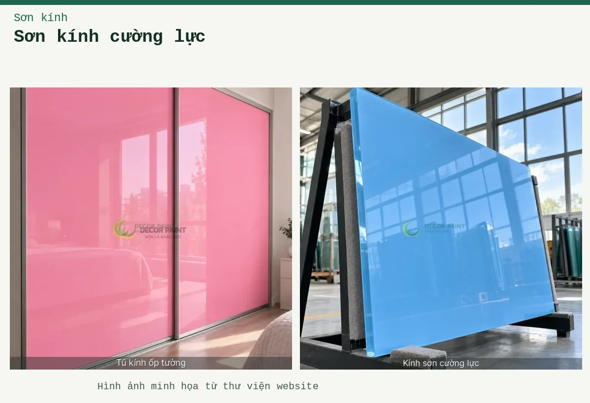 Sơn kính cường lực – Ảnh minh họa: Minh họa kính sơn cường lực với bề mặt kính và màu xanh da trời / xanh dương; Cửa tủ kính màu hồng.