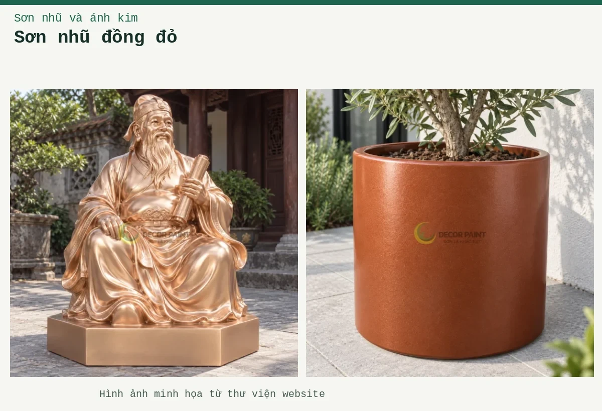 Sơn nhũ đồng đỏ – Ảnh minh họa: Tượng composite nhũ đồng đỏ; Chậu composite nhũ đồng đỏ.