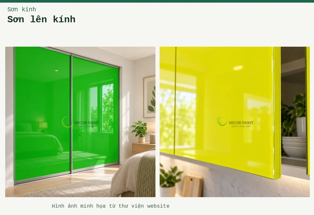 Sơn lên kính – Ảnh minh họa: Cửa kính tủ áo; Cạnh cửa kính.