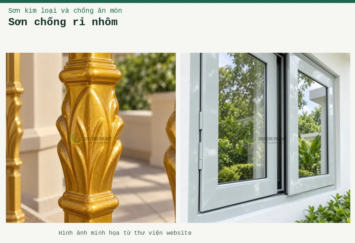 Sơn chống rỉ nhôm – Ảnh minh họa: Cửa nhôm xám GBT-001; Con tiện nhôm đúc Gold Diamond.