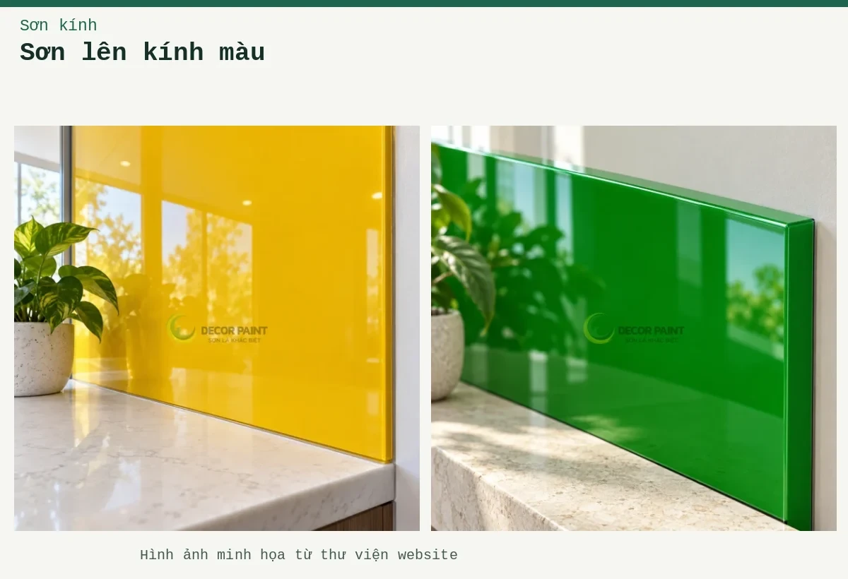 Sơn lên kính màu – Ảnh minh họa: Mép panel kính; Mép kính và mặt đá.