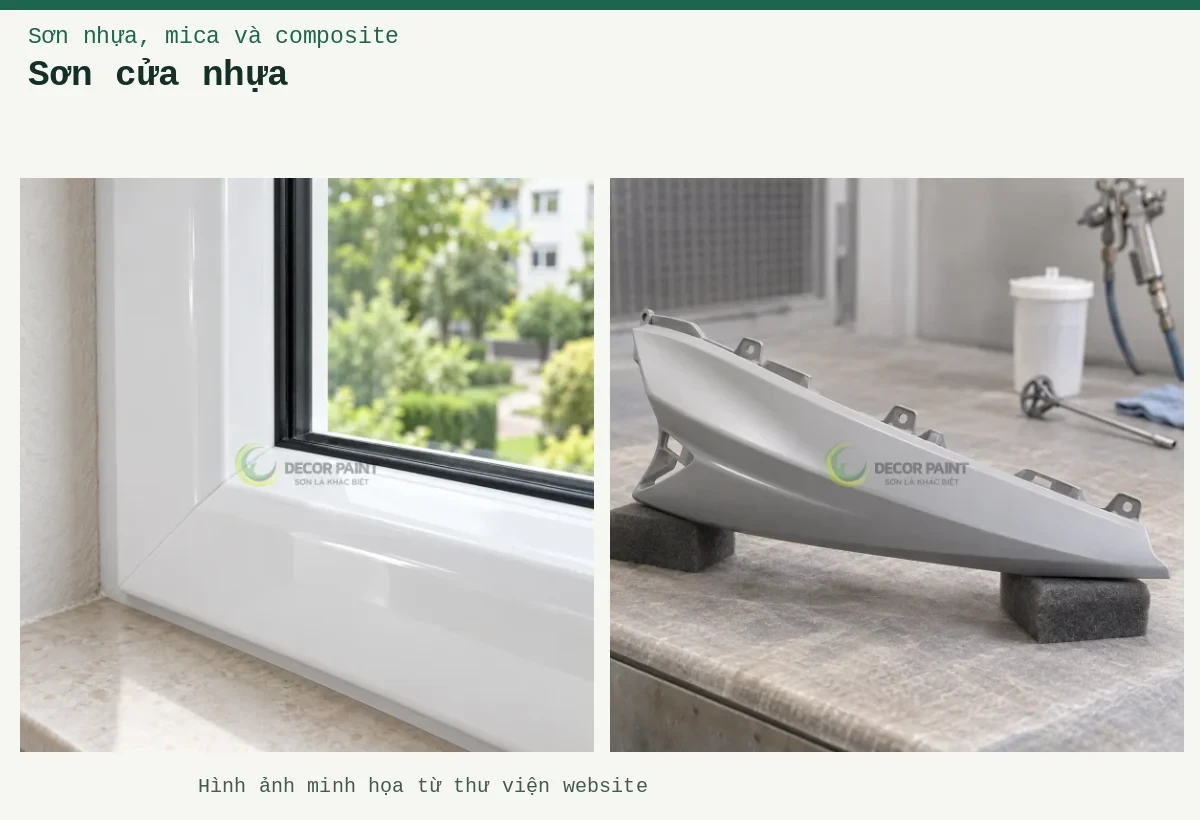 Sơn cửa nhựa – Ảnh minh họa: Cận góc nối khung cửa sổ uPVC trắng bóng với gioăng kính màu đen; Ốp nhựa trên đệm.