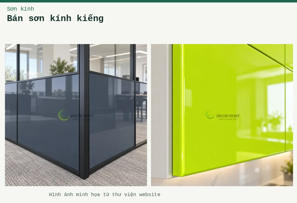 Bán sơn kính kiếng – Ảnh minh họa: Cận cạnh cửa kính; Vách kính màu ghi đậm.