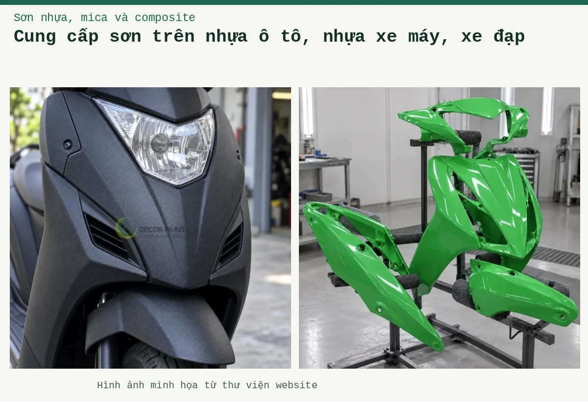 Cung cấp sơn trên nhựa ô tô, nhựa xe máy, xe đạp – Ảnh minh họa: bộ ốp nhựa xe máy được phủ sơn; Mặt nạ nhựa xe máy phủ đen nhám, kết hợp đèn trong và khe gió.