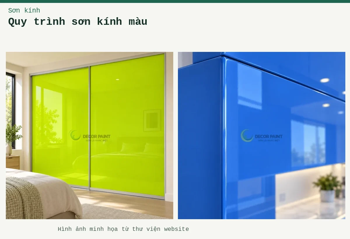Quy trình sơn kính màu – Ảnh minh họa: Cửa kính tủ áo; Cận cạnh cửa kính.
