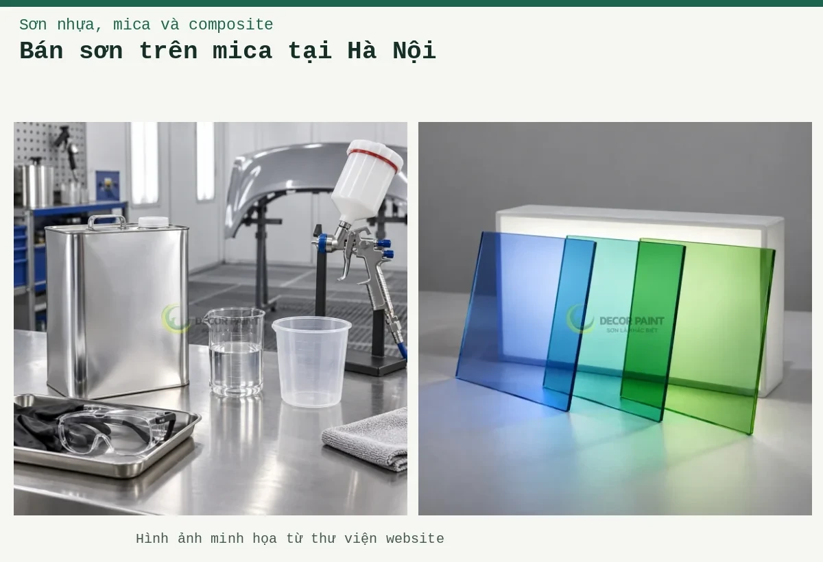 Bán sơn trên mica tại Hà Nội – Ảnh minh họa: Tấm acrylic trong màu xuyên sáng; Bàn chuẩn bị sơn 2K.