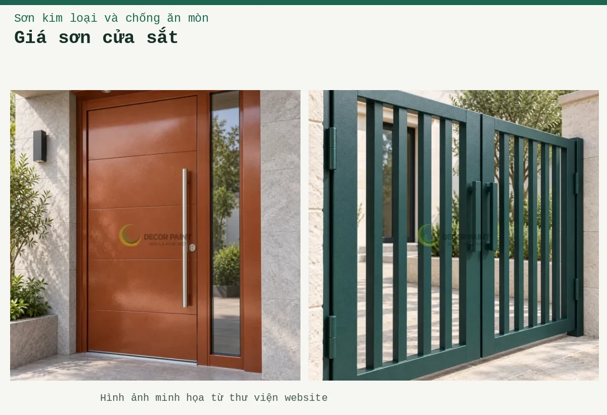 Giá sơn cửa sắt – Ảnh minh họa: Cửa cổng sắt hộp; Cửa thép phủ nhũ đồng đỏ đậm.