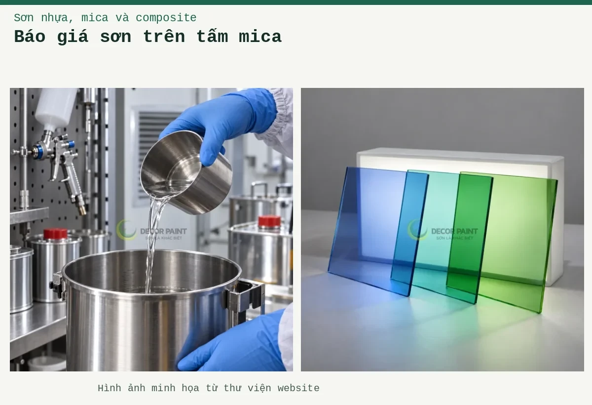 Báo giá sơn trên tấm mica – Ảnh minh họa: Tấm acrylic trong màu xuyên sáng; Đong dung môi.
