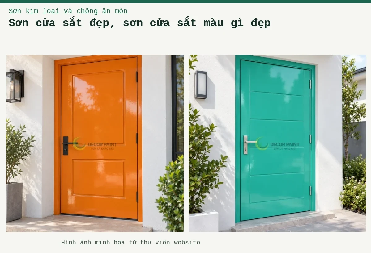Sơn cửa sắt đẹp, sơn cửa sắt màu gì đẹp – Ảnh minh họa: Cửa thép xanh RS006; Cửa thép vàng cam RS004.