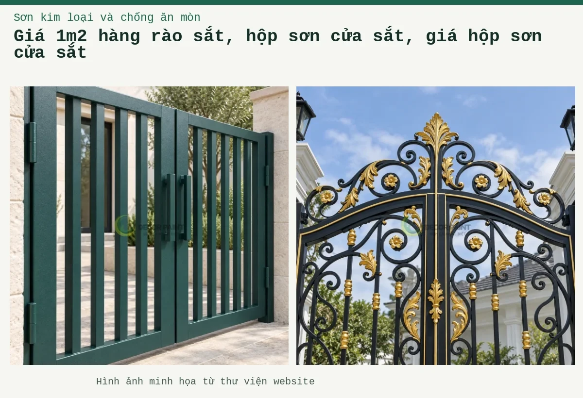 Giá 1m2 hàng rào sắt, hộp sơn cửa sắt, giá hộp sơn cửa sắt – Ảnh minh họa: Cửa cổng sắt hộp; Đỉnh vòm cổng sắt mỹ thuật.