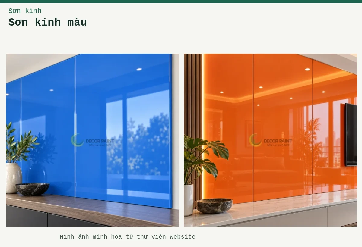 Sơn kính màu – Ảnh minh họa: Kính ốp tường; Kính ốp tường.
