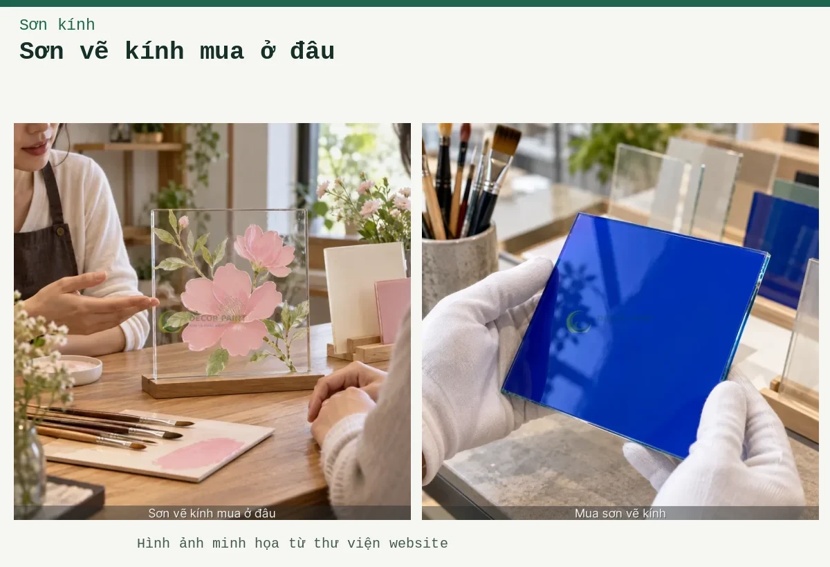 Sơn vẽ kính mua ở đâu – Ảnh minh họa: Minh họa sơn vẽ kính mua ở đâu với bề mặt kính và màu hồng; Minh họa mua sơn vẽ kính với bề mặt kính và màu xanh dương.