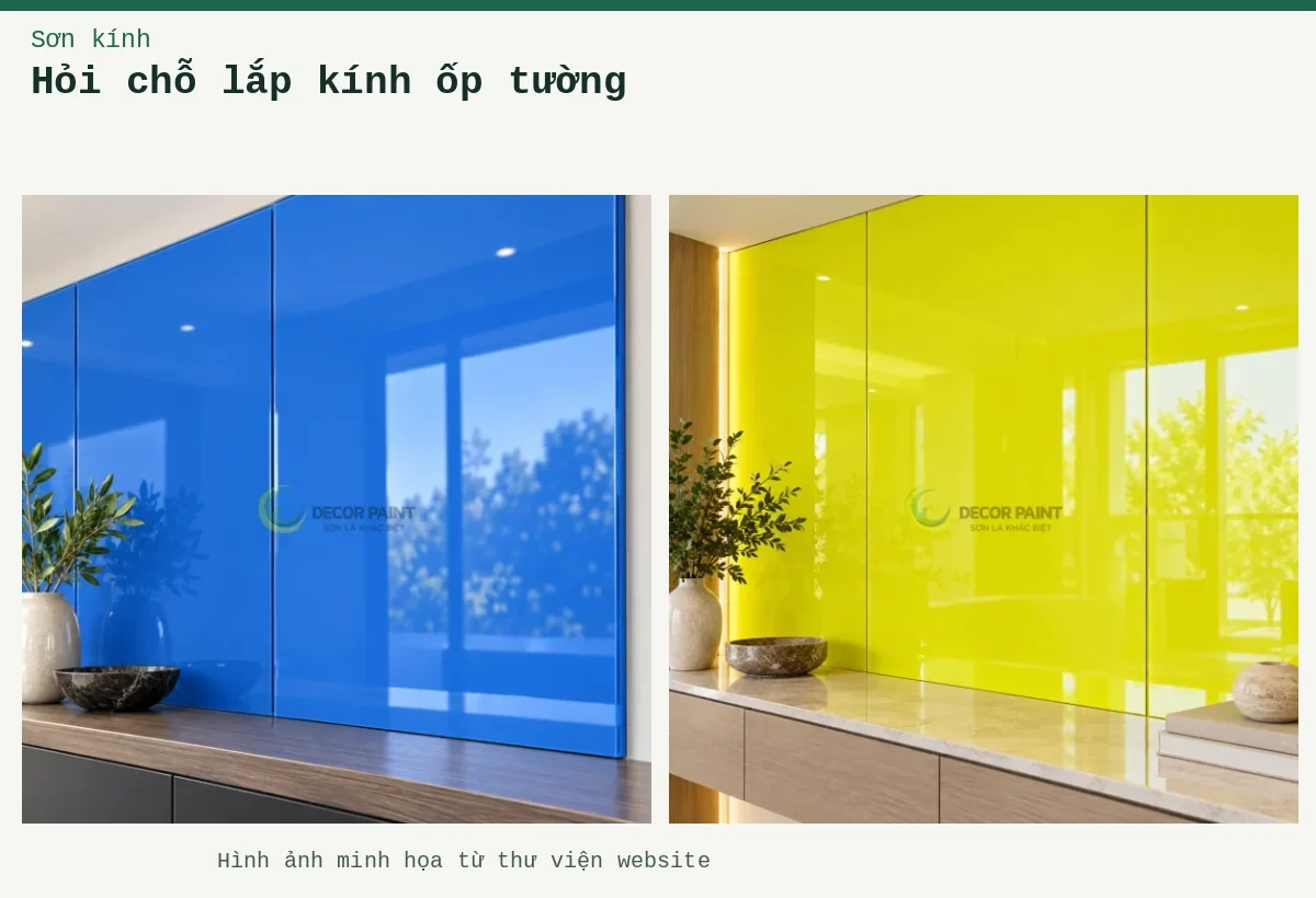 Hỏi chỗ lắp kính ốp tường – Ảnh minh họa: Kính ốp tường; Kính ốp tường.
