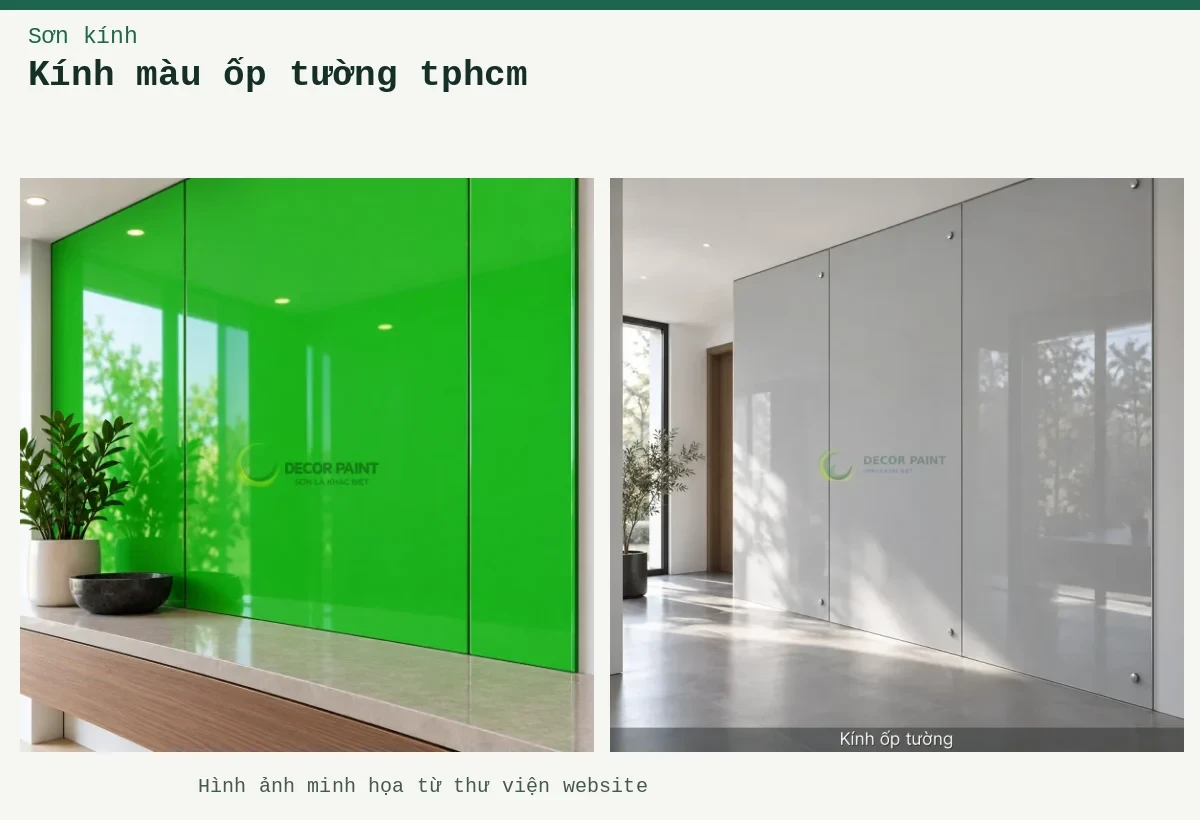 Kính màu ốp tường tphcm – Ảnh minh họa: Kính ốp tường; Minh họa kính ốp tường với bề mặt kính và màu ghi nhạt.
